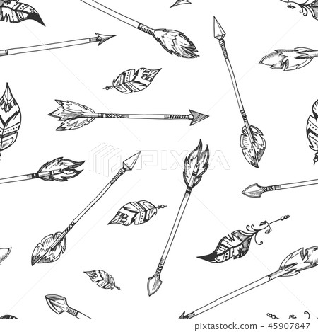 Hand drawn indian arrows vector seamless hippie pattern Hand drawn indian arrows vector seamless hippie pattern 45907847