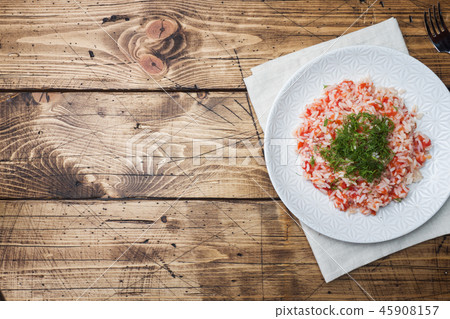 Rice with tomato sauce and greens  45908157