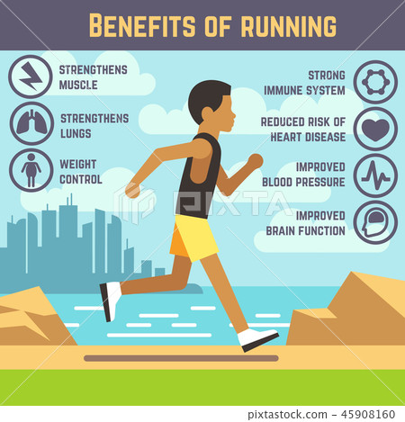 Jogging man, running guy, fitness exercise lifestyle cartoon vector concept 45908160