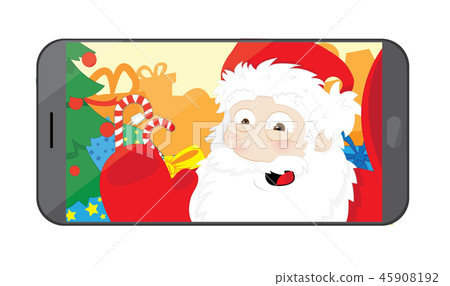 Funny Santa Claus taking a selfie in his workshop 45908192