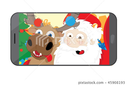 Funny Santa Claus and Reindeer taking a selfie Funny Santa Claus and Reindeer taking a selfie 45908193