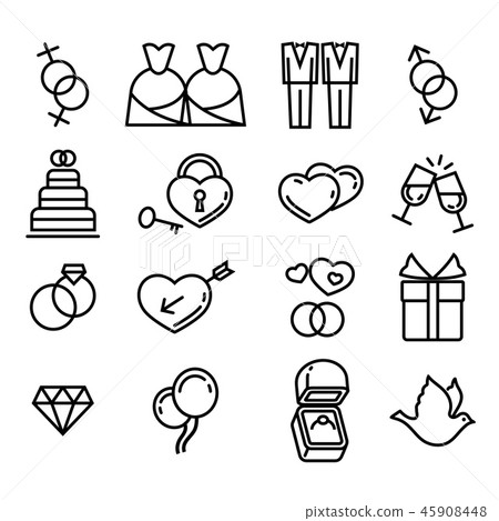 Vector gay wedding icons set white Vector gay wedding icons set white 45908448