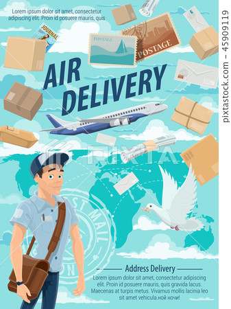 Air mail delivery, mailman and airplane 45909119