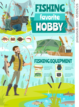 Fisher with fish and rod, cartoon vector Fisher with fish and rod, cartoon vector 45909226