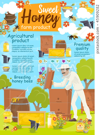 Beekeeper at apairy poster with beekeeping farm Beekeeper at apairy poster with beekeeping farm 45909282