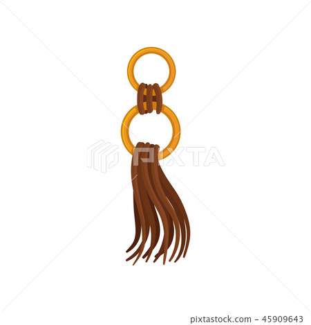 Flat vector icon of brown leather tassel on golden rings. Fashion eement for garment and women bag Flat vector icon of brown leather tassel on golden rings. Fashion eement for garment and women bag 45909643