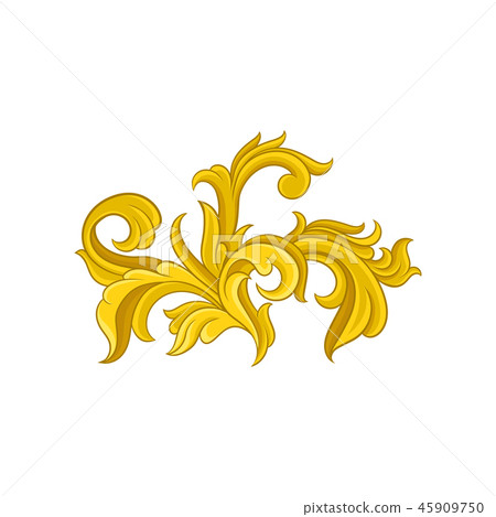 Golden baroque pattern. Floral ornament in Victorian style. Decorative filigree element. Vector 45909750