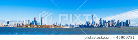 Manhattan and Jersey City Skyscrapers from Liberty Island, USA Manhattan and Jersey City Skyscrapers from Liberty Island, USA 45909781