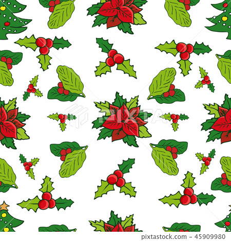 Santa Claus, christmas tree, holly berry, snowman 45909980