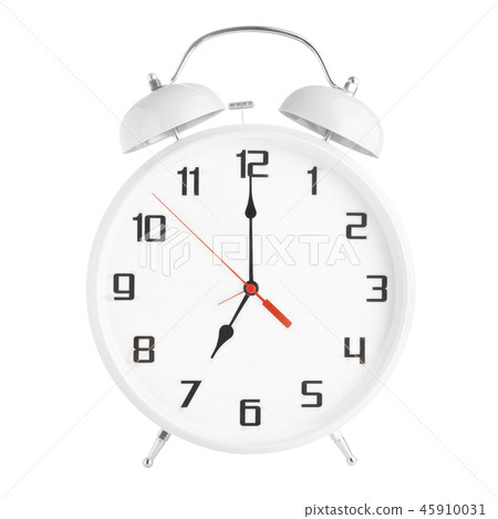 White alarm clock showing seven o'clock 45910031