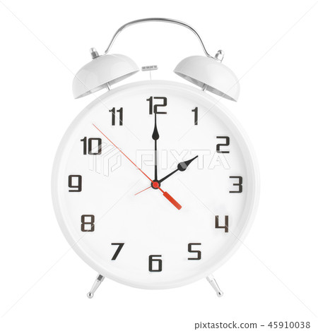 White alarm clock showing two o'clock isolated on white background White alarm clock showing two o'clock isolated on white background 45910038