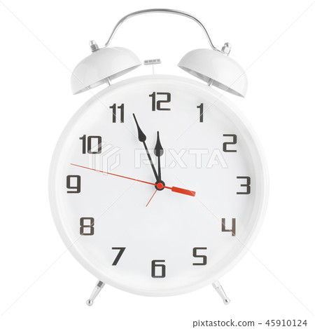 White alarm clock showing twelve o'clock isolated on white background White alarm clock showing twelve o'clock isolated on white background 45910124