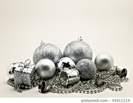 Silver Christmas decoration, balls, beads, bell  45911219
