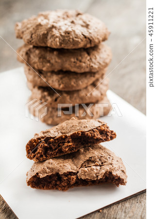 chocolate chip cookies, meringue with cracks on  45911221