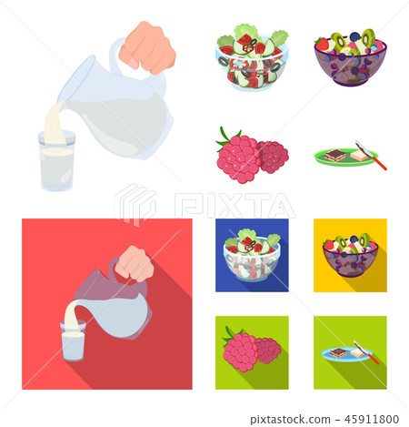 Fruit, vegetable salad and other types of food. Food set collection icons in cartoon,flat style Fruit, vegetable salad and other types of food. Food set collection icons in cartoon,flat style 45911800