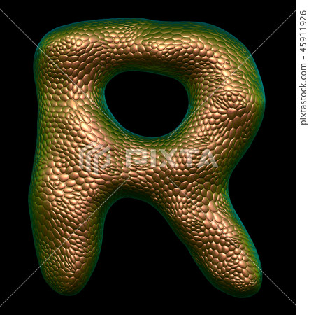 Letter R made of natural gold snake skin texture isolated on black. Letter R made of natural gold snake skin texture isolated on black. 45911926