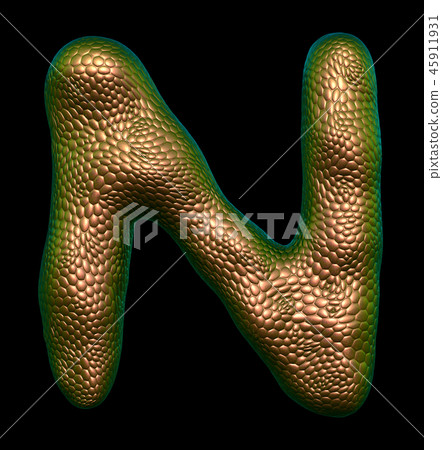 Letter N made of natural gold snake skin texture isolated on black. Letter N made of natural gold snake skin texture isolated on black. 45911931