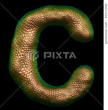 Letter C made of natural gold snake skin texture isolated on black. Letter C made of natural gold snake skin texture isolated on black. 45911946