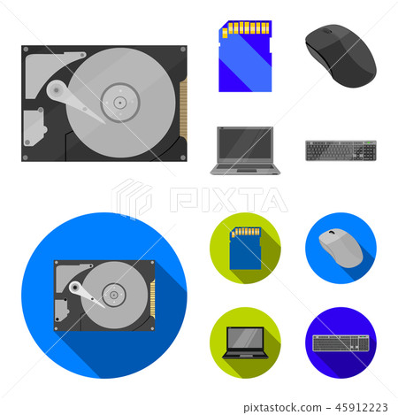 Computer mouse, laptop and other equipment. Personal computer set collection icons in cartoon,flat Computer mouse, laptop and other equipment. Personal computer set collection icons in cartoon,flat 45912223