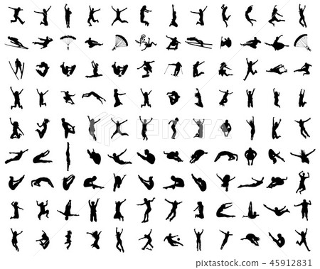 Black silhouette of people jumping 45912831