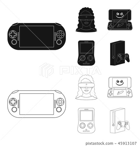 Game console and virtual reality black,outline icons in set collection for design.Game Gadgets Game console and virtual reality black,outline icons in set collection for design.Game Gadgets 45913107