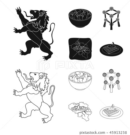 Territory on the map, brussels sprouts and other symbols of the country.Belgium set collection icons Territory on the map, brussels sprouts and other symbols of the country.Belgium set collection icons 45913238