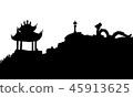 Ancient Buddhist temple and Dragon statue. Vector silhouette. 45913625