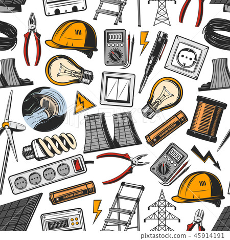Electrical tools and power plant seamless pattern Electrical tools and power plant seamless pattern 45914191