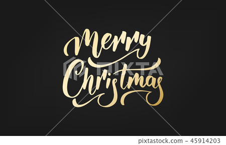 Merry Christmas label. Gold Lettering sticker badge 45914203