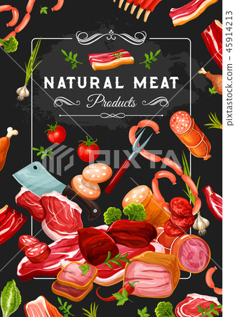 Butcher shop meat and veggies, steaks and knives Butcher shop meat and veggies, steaks and knives 45914213