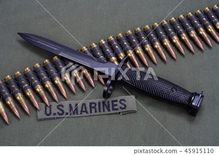 bayonet on US MARINES uniform background bayonet on US MARINES uniform background 45915110