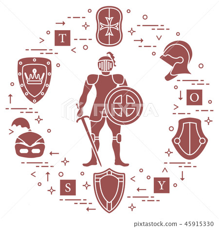 Knight, shields, swords, helmets, cubes 45915330
