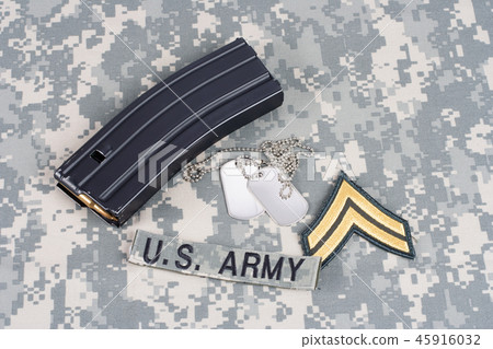 M16 magazine with ammo on US Army uniform 45916032