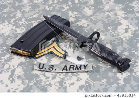 M16 magazine with ammo on US Army uniform 45916034
