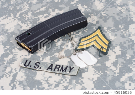 M16 magazine with ammo on US Army uniform 45916036