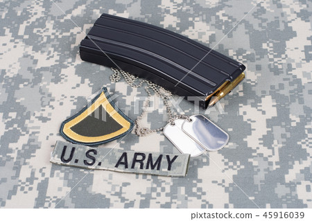 M16 magazine with ammo on US Army uniform 45916039