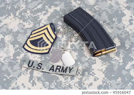 M16 magazine with ammo on US Army uniform 45916047