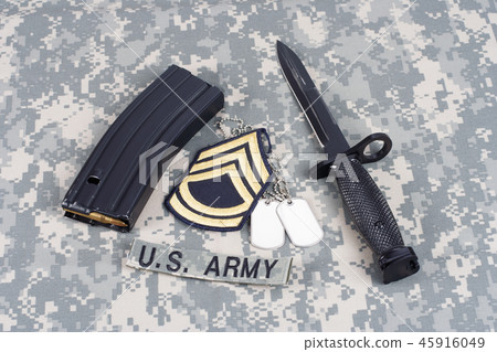 M16 magazine with ammo on US Army uniform 45916049