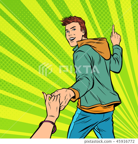 follow me. young man leads a girl 45916772