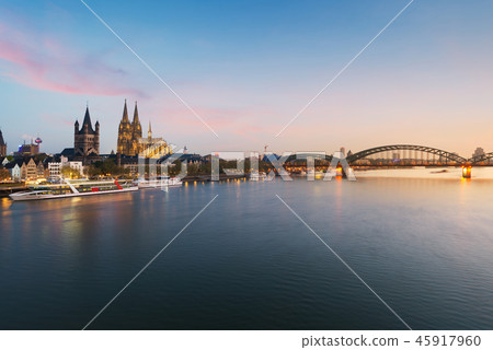Cologne Cathedral with Rhine river in Germany. 45917960