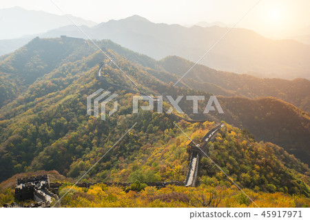 The great wall of China at Mutianyu pass. The great wall of China at Mutianyu pass. 45917971