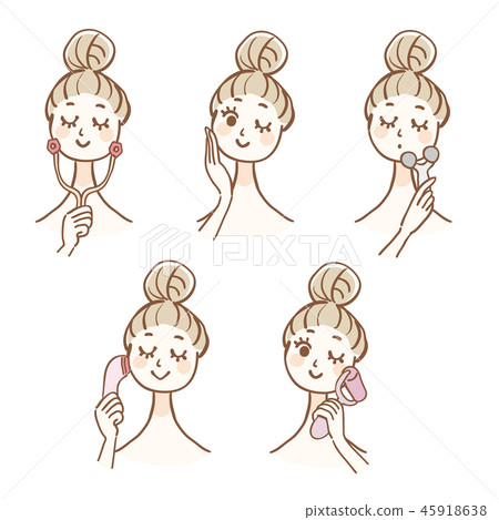 婦女使用面部儀器設置 45918638