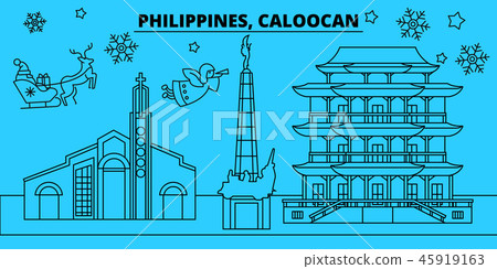Philippines, Caloocan winter holidays skyline. Merry Christmas, Happy New Year decorated banner with Philippines, Caloocan winter holidays skyline. Merry Christmas, Happy New Year decorated banner with 45919163