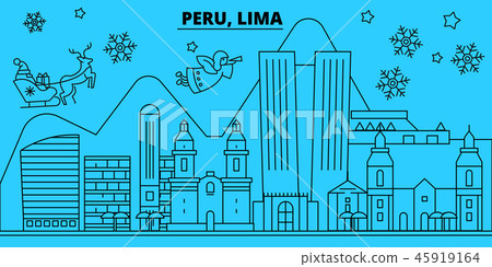 Peru winter holidays skyline. Merry Christmas, Happy New Year decorated banner with Santa Claus.Peru Peru winter holidays skyline. Merry Christmas, Happy New Year decorated banner with Santa Claus.Peru 45919164