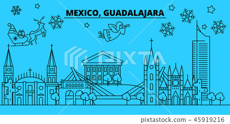 Mexico, Guadalajara winter holidays skyline. Merry Christmas, Happy New Year decorated banner with Mexico, Guadalajara winter holidays skyline. Merry Christmas, Happy New Year decorated banner with 45919216