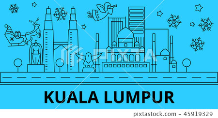 Malaysia, Kuala lumpur winter holidays skyline. Merry Christmas, Happy New Year decorated banner 45919329