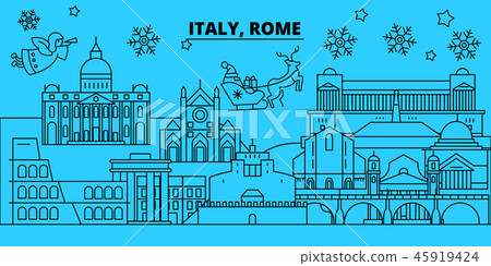 Italy, Rome city winter holidays skyline. Merry Christmas, Happy New Year decorated banner with Italy, Rome city winter holidays skyline. Merry Christmas, Happy New Year decorated banner with 45919424