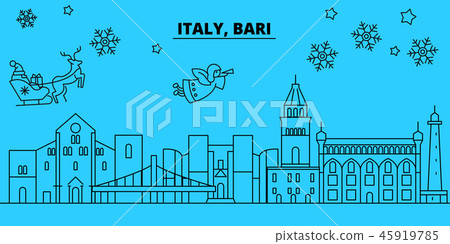 Italy, Bari winter holidays skyline. Merry Christmas, Happy New Year decorated banner with Santa Italy, Bari winter holidays skyline. Merry Christmas, Happy New Year decorated banner with Santa 45919785