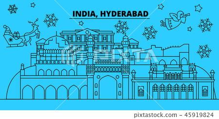 India, Hyderabad winter holidays skyline. Merry Christmas, Happy New Year decorated banner with India, Hyderabad winter holidays skyline. Merry Christmas, Happy New Year decorated banner with 45919824