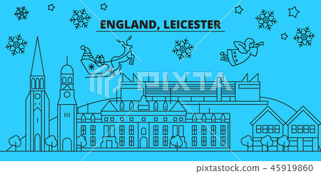Great Britain, Leicester winter holidays skyline. Merry Christmas, Happy New Year decorated banner 45919860